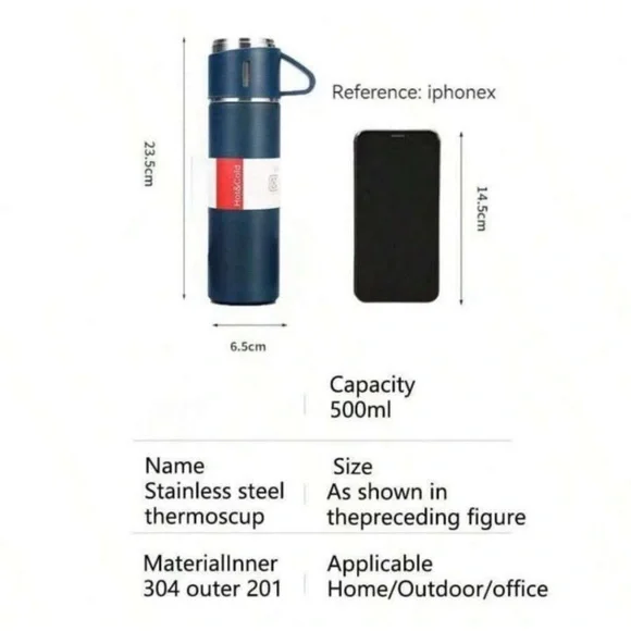 🆕 4PC Vacuum Thermos Bottle Set Blue - Picture 3 of 14